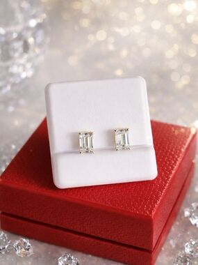 ✨️:Moissanite Emerald Cut Stud Earrings 1.60 CTW 925 Sterling Silver VVS D C
